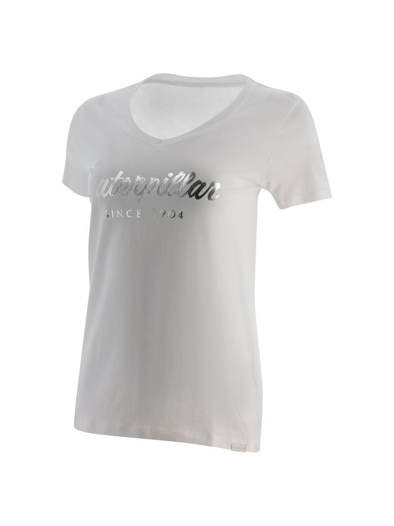 Cat-logo-script-v-neck-tee-white---L-1