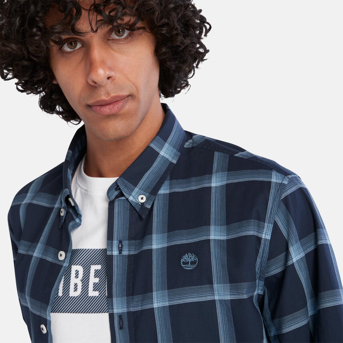 Camisa Timberland Hombre Strtch Poplin Checkd Azul Marino My