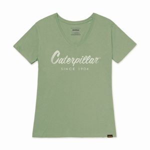 Remera Cat Mujer Caterpillar Script V-Neck Tee Verde