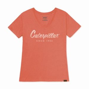 Remera Cat Mujer Caterpillar Script V-Neck Tee Naranja