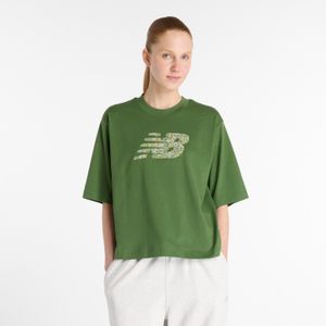 Remera New Balance Mujer Flower Logo Crew VERDE