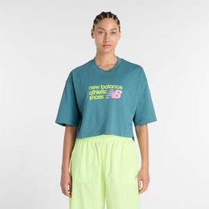 Remera New Balance Mujer Premium Chest Cropped Tshirt Celeste